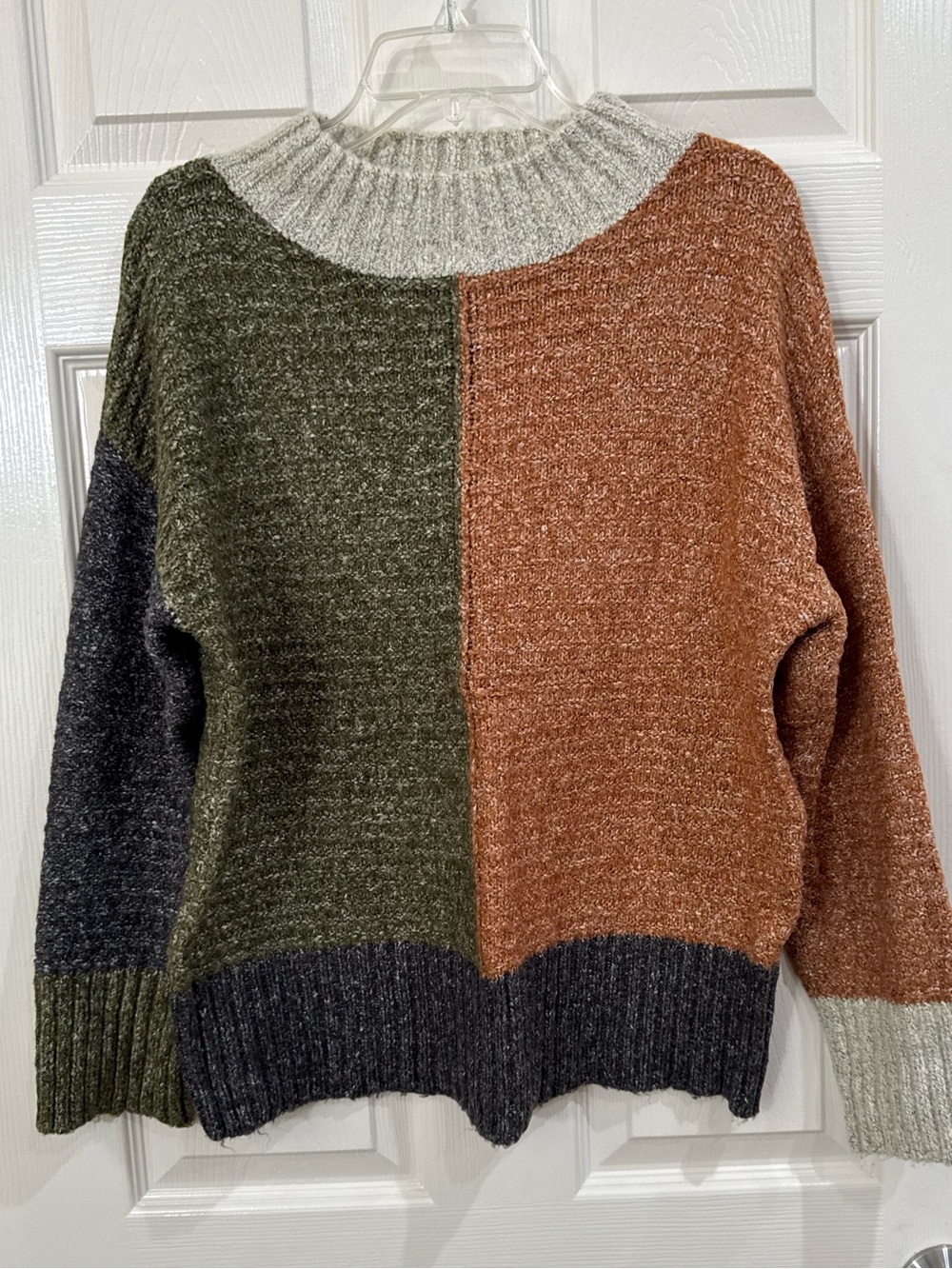 Cherish Colorblock Mock Neck Sweater in Olive, Rust & Charcoal